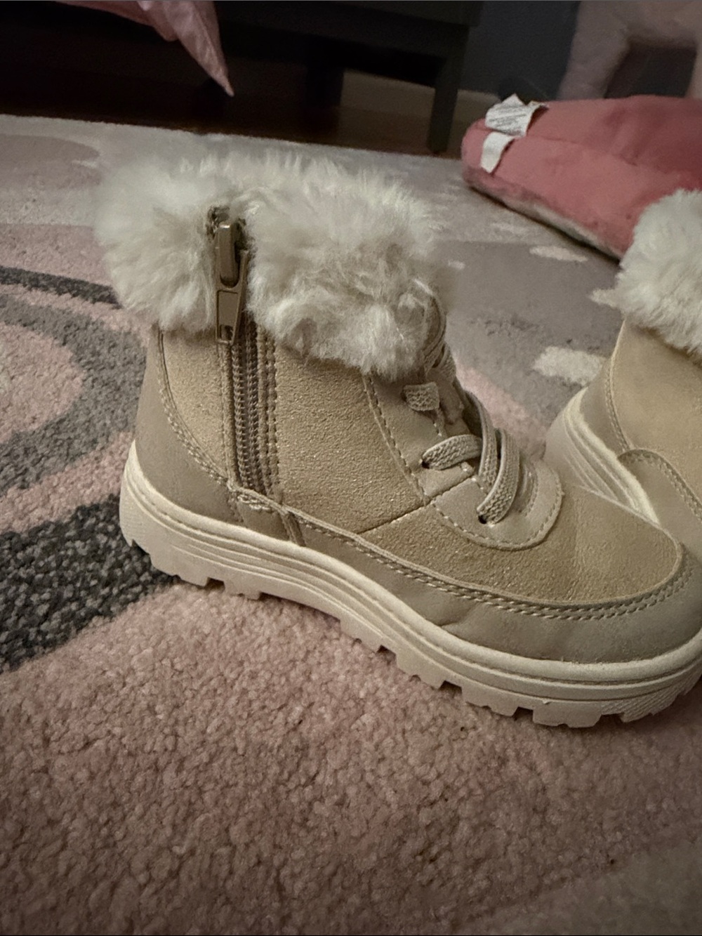 Carter's Cream Faux-Fur Ankle Boots